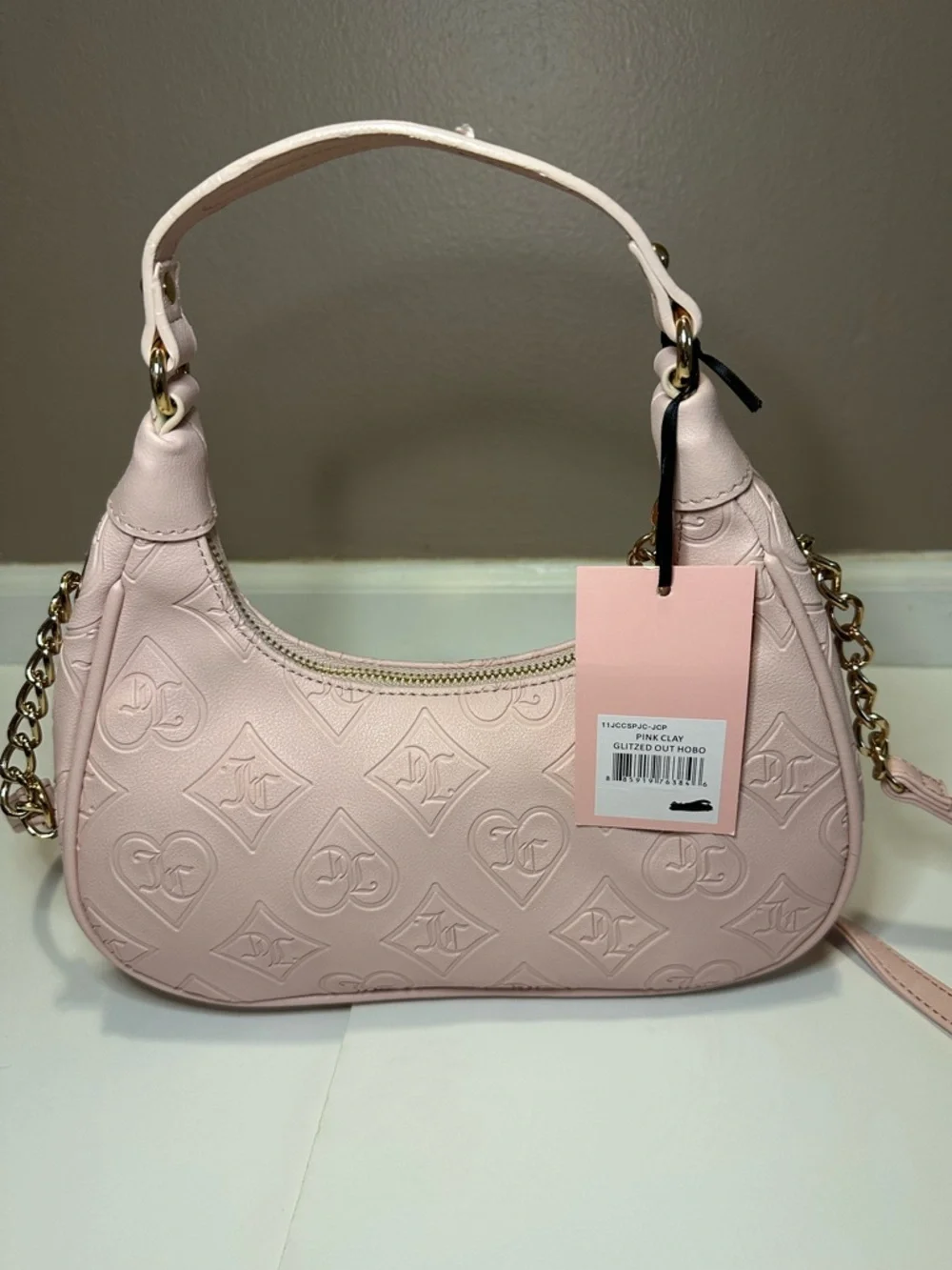 Juicy Couture New Glitzed Out Hobo Convertible Bag in Pink Clay Faux Leather